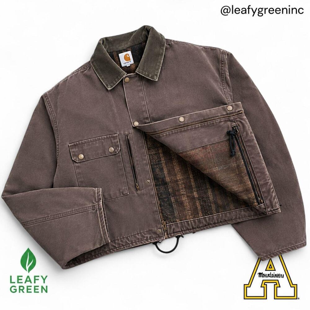 Carhartt Brown Cropped Detroit Trucker Jacket Pearl Snap Blanket Lined us sz M